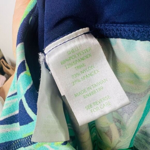 Lilly Pulitzer Blue Green Tropical Mesh Insert Workout Pants - Picture 12 of 13